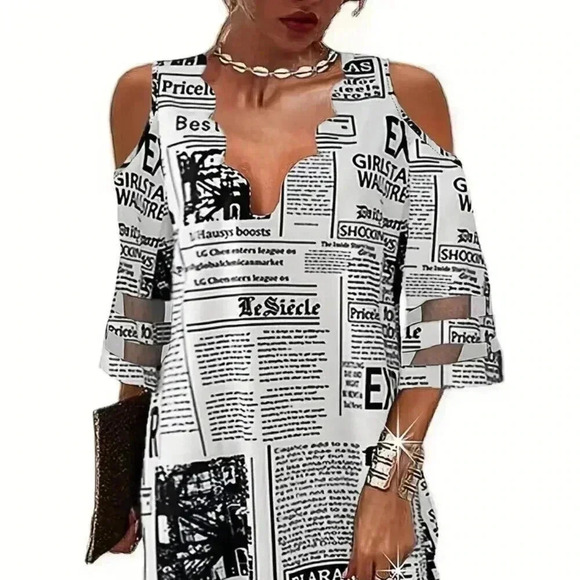 Vintage Print V- Neck Dress